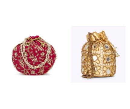 Designer Embroidered Potli Bag Combo- Pink & Gold
