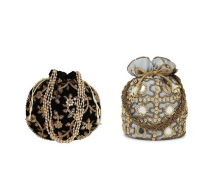 Combo of White & Black Color Designer Embroidered Potli Bag